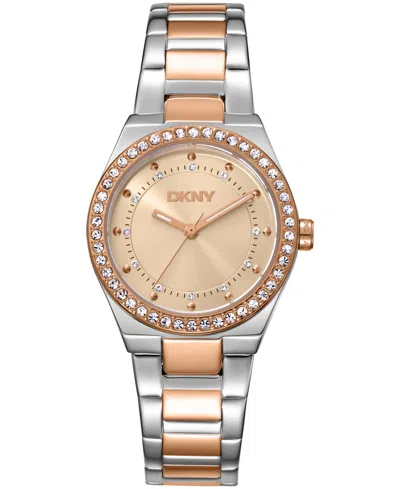 Dkny Women's Rose Gold Dial Crystal Dial Markers Crystal Bezel Two-tone Red Gold Stainless Steel Bracelet