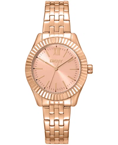Dkny Women's Rose Gold Dial Fluted Bezel Rose-gold Tone Stainless Steel Bracelet Watch, 30mm