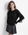 Dkny Fringe Sweater In Black