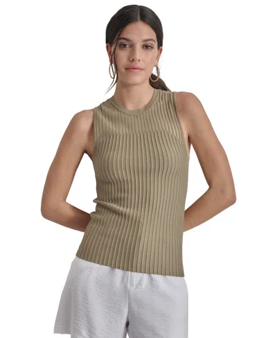 Dkny Women's Round-neck Sleeveless Rib-knit Sweater In Lght Fatig