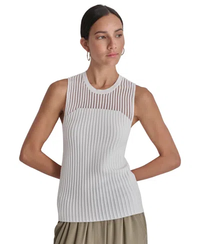 Dkny Women's Round-neck Sleeveless Rib-knit Sweater In White