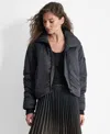 Dkny Coated Satin Puffer Bomber Jacket In Black