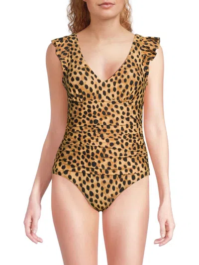 Dkny Women's Ruched Ruffle Trim One-piece Swimsuit