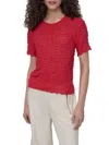 Dkny Superfine Textured Short Sleeve Sweater In Red