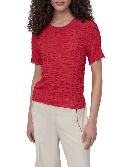 DKNY WOMEN'S RUCHED SCALLOPED HEM TOP