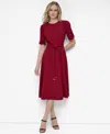 Dkny Women's Ruched-sleeve Midi Dress In Brown