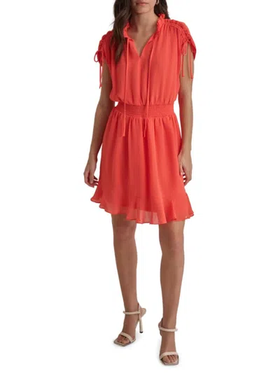 Dkny Women's Ruffled Blouson Mini Dress In Tiger Lily
