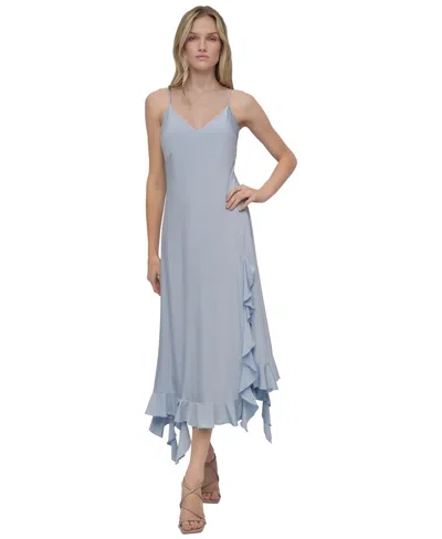 Dkny Women's Ruffled-hem Midi Slip Dress In Skyway Blue