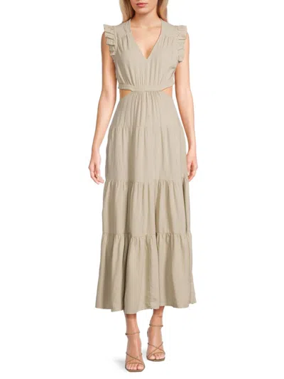 DKNY WOMEN'S RUFFLED LINEN-BLEND MAXI DRESS