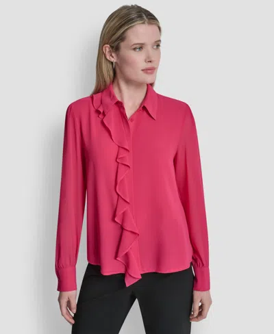 Dkny Women's Ruffled Long-sleeve Shirt In Pink