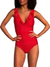 Dkny Ruffle Plunge Underwire Tummy Control One-piece Swimsuit, Created For Macy's In Real Red