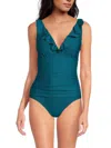 Dkny Women's Ruffled One Piece Swimsuit In Cypress