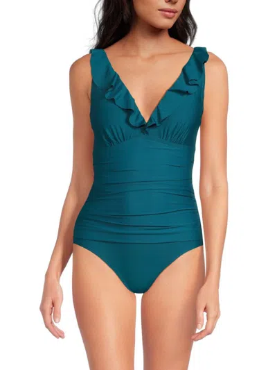 Dkny Women's Ruffled One Piece Swimsuit In Cypress