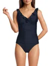 Dkny Women's Ruffled One Piece Swimsuit In Navy