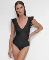 Dkny Women's Ruffled Underwire One-piece Swimsuit In Black