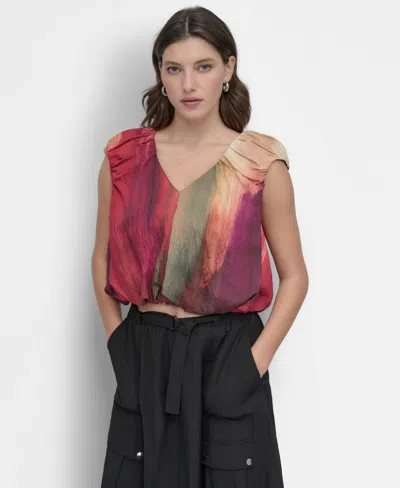 Dkny Women's Rumpled Abstract-print Blouse In Multi