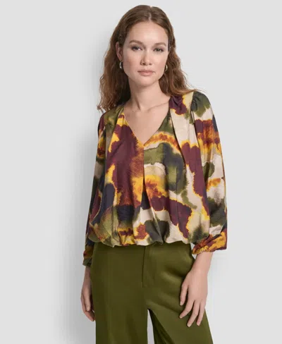 Dkny Women's Rumpled Voile Printed Long Sleeve Top In Multi