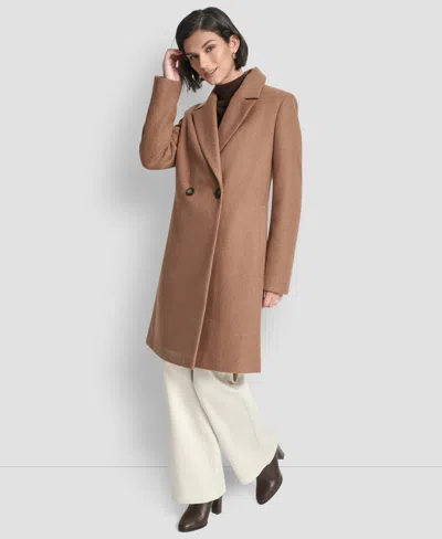Dkny Women's Sams Double-breasted Notch Collar Coat In Brown