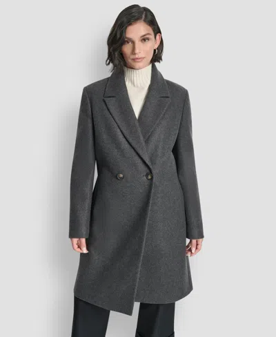 Dkny Women's Sams Double-breasted Notch Collar Coat In Gray