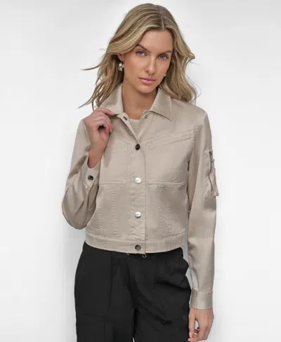 Dkny Women's Sateen Cropped Snap-front Jacket In Light City Khaki