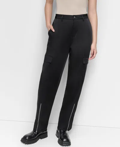 Dkny Zip Cuff Sateen Cargo Pants In Black