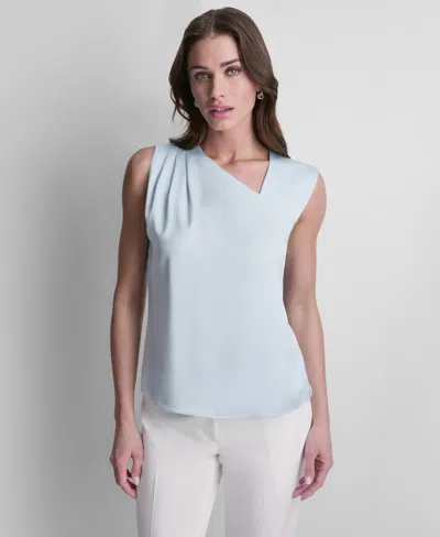 Dkny Women's Satin Asymmetric Neck Sleeveless Top In Blue