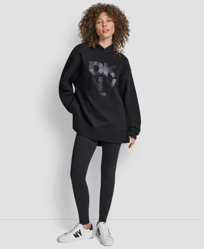 Dkny Women's Satin Logo Oversized Tunic Hoodie In Black