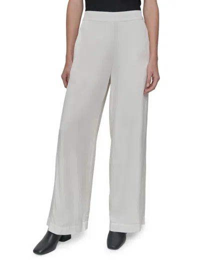 Dkny Women's Satin Wide Leg Pants In Ivory