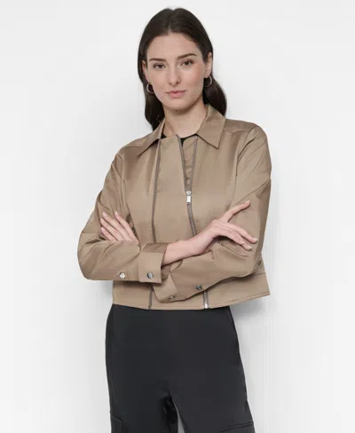 Dkny Sateen Trucker Jacket In Taupe