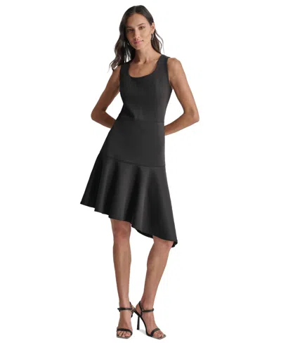 Dkny Women's Scoop-neck Asymmetrical A-line Dress In Black