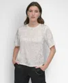 Dkny Women's Scribble-logo Jacquard Short-sleeve Top In Ivory
