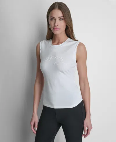 DKNY WOMEN'S SCRIPT LOGO SIDE-RUCHED TANK TOP