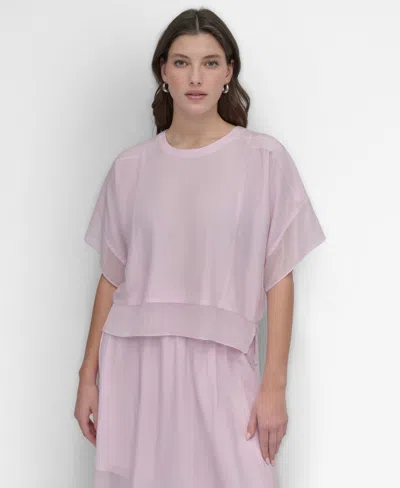 Dkny Women's Seamed Chiffon-trim Dolman-sleeve Top In Pink