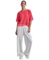 Dkny Mixed Media Dolman Sleeve Top In Bch Corl