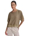 Dkny Mixed Media Dolman Sleeve Top In Lght Fatig