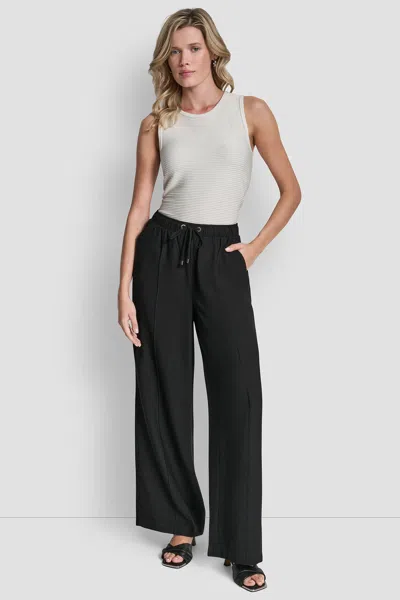 Dkny Women's Seamed Wide Leg Pull-on Pants In Black