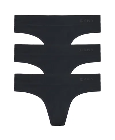 Dkny Women's Seamless Litewear Thong Panty In Black