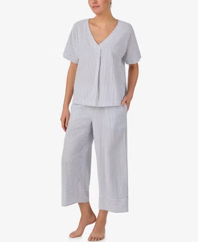 Dkny Women's Seersucker Dolman Short-sleeve Top & Cropped Pants Pajama Set, 2-piece Set In Multi