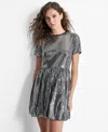 Dkny Geo Sequin Minidress In Black,silv