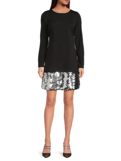 Dkny Women's Sequin Colorblock Shirt Minidress In Black
