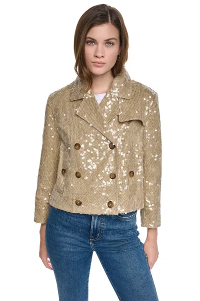 Dkny Women's Sequin Double Breasted Trench Coat In Gold