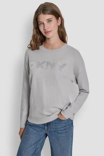 Dkny Women's Sequin Logo Embellished Sweater In Gray