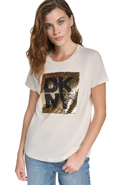 Dkny Women's Sequin Logo T-shirt In White