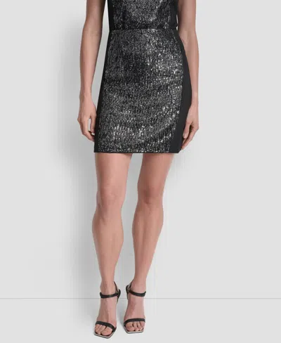 Dkny Women's Sequin Panel Mini Ponte Skirt In Multi
