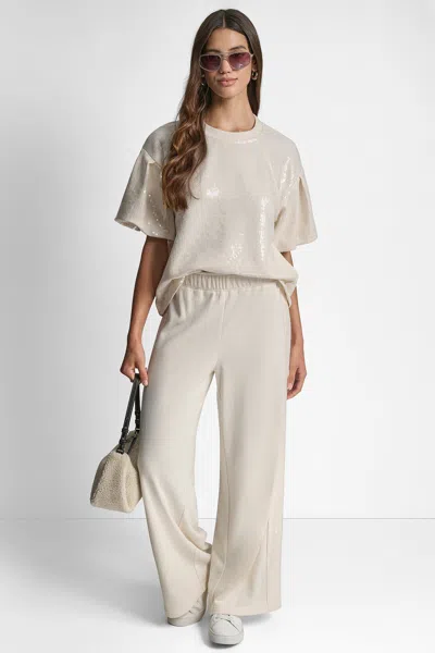 Dkny Women's Sequin Puff Sleeve Sweater In Neutral