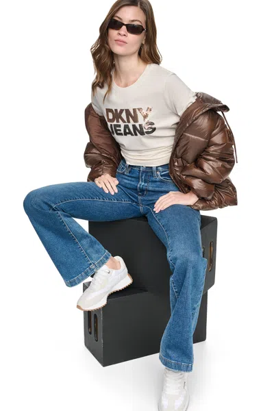Dkny Women's Sequin Stacked Logo T-shirt In Gray