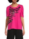 Dkny Women's Sequin Tiger Embellished Puff-sleeve Top In Pink