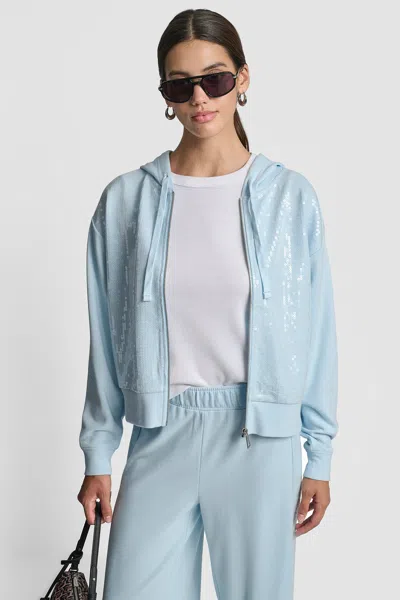 Dkny Women's Sequin Zip Front Hoodie In Blue
