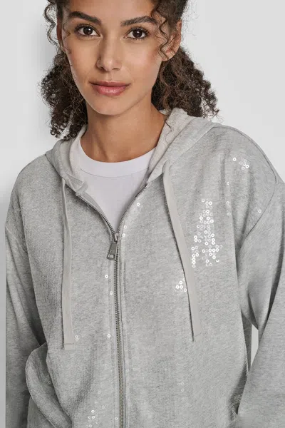 Dkny Women's Sequin Zip Front Hoodie In Silver
