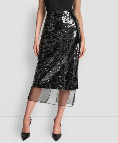 Dkny Women's Sequined Layered Mesh Skirt In Black